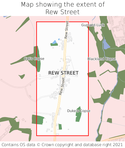 Map showing extent of Rew Street as bounding box