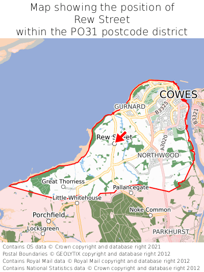 Map showing location of Rew Street within PO31