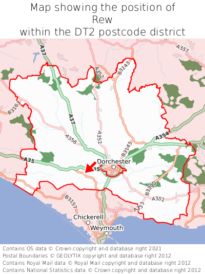 Map showing location of Rew within DT2