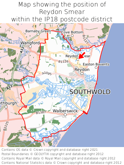 Map showing location of Reydon Smear within IP18