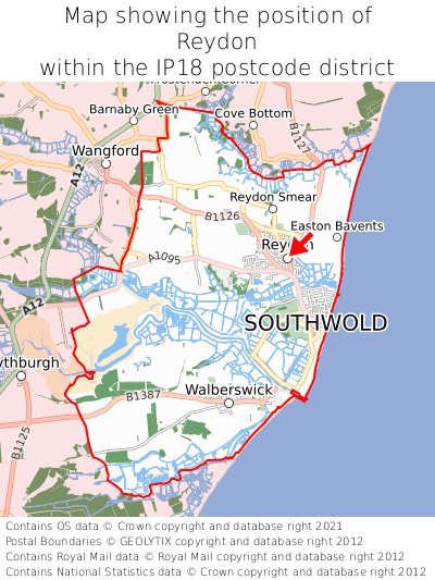 Map showing location of Reydon within IP18