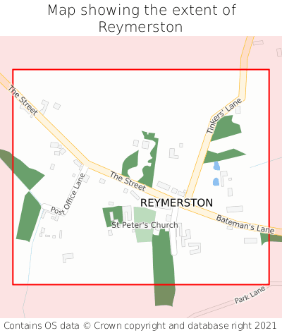 Map showing extent of Reymerston as bounding box