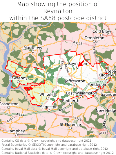 Map showing location of Reynalton within SA68