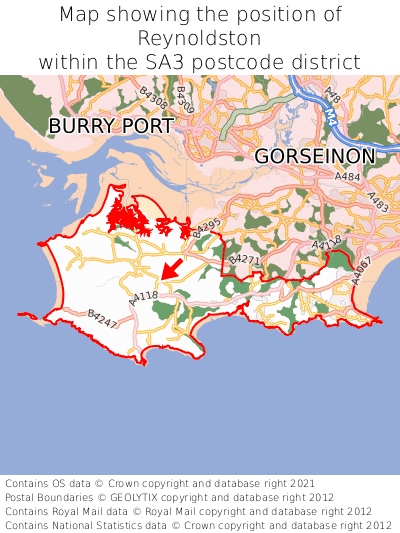 Map showing location of Reynoldston within SA3