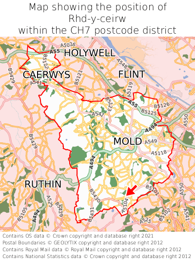 Map showing location of Rhd-y-ceirw within CH7