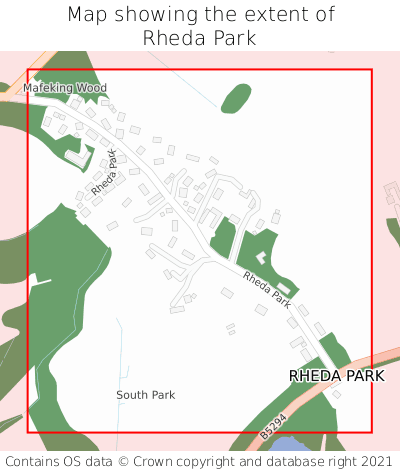 Map showing extent of Rheda Park as bounding box