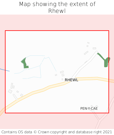 Map showing extent of Rhewl as bounding box