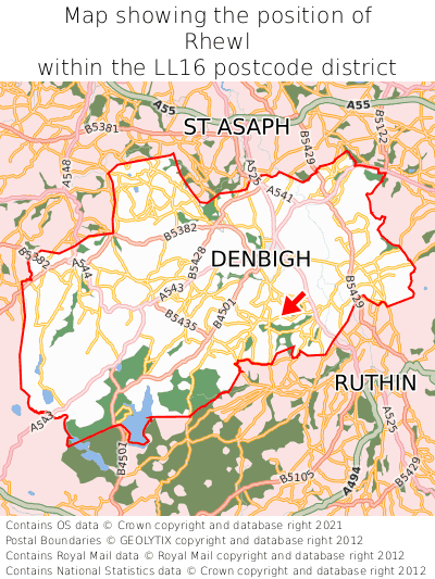 Map showing location of Rhewl within LL16