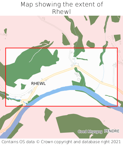 Map showing extent of Rhewl as bounding box