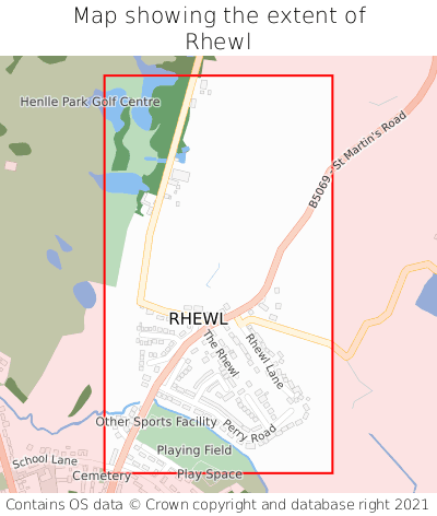 Map showing extent of Rhewl as bounding box