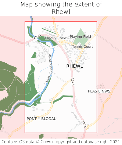 Map showing extent of Rhewl as bounding box