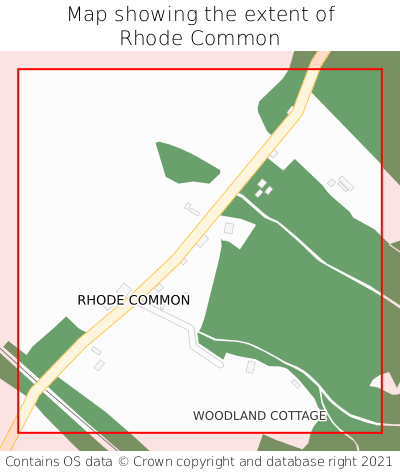 Map showing extent of Rhode Common as bounding box