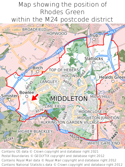 Map showing location of Rhodes Green within M24