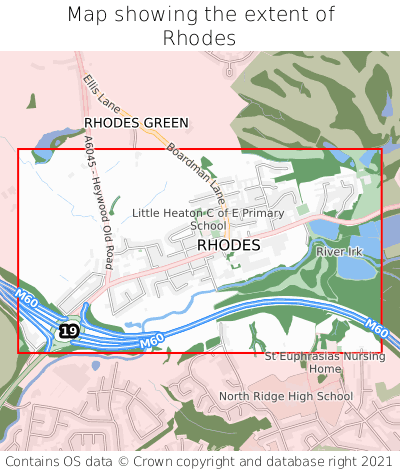 Map showing extent of Rhodes as bounding box