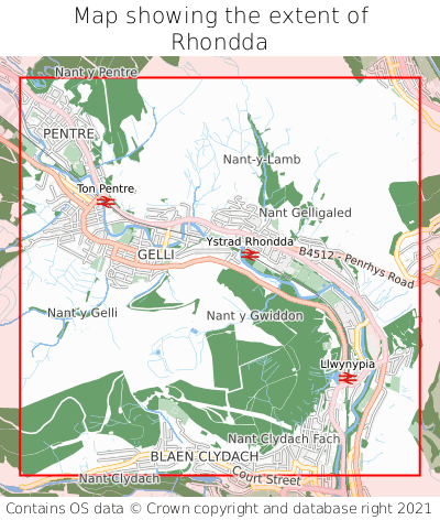 Map showing extent of Rhondda as bounding box