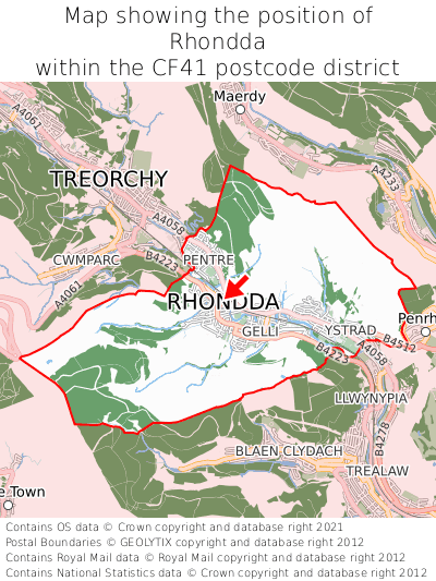 Map showing location of Rhondda within CF41
