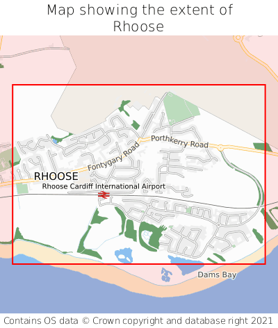 Map showing extent of Rhoose as bounding box
