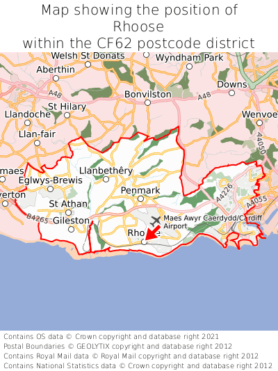 Map showing location of Rhoose within CF62