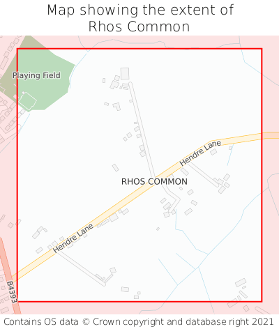 Map showing extent of Rhos Common as bounding box