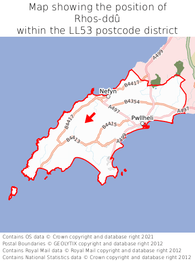 Map showing location of Rhos-ddû within LL53