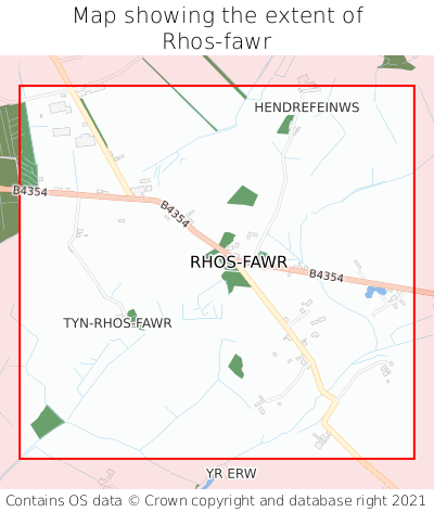 Map showing extent of Rhos-fawr as bounding box