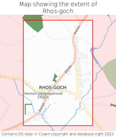 Map showing extent of Rhos-goch as bounding box