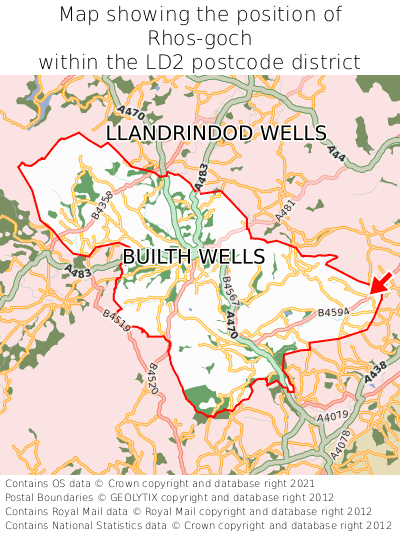 Map showing location of Rhos-goch within LD2