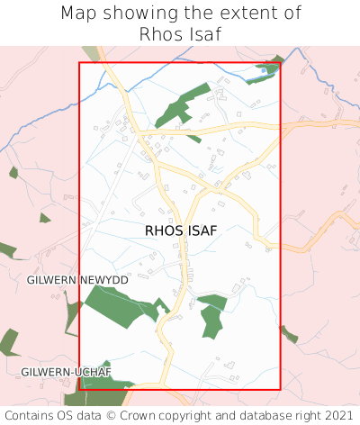 Map showing extent of Rhos Isaf as bounding box