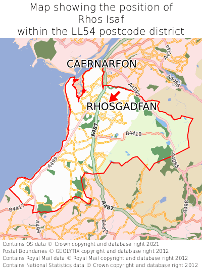 Map showing location of Rhos Isaf within LL54