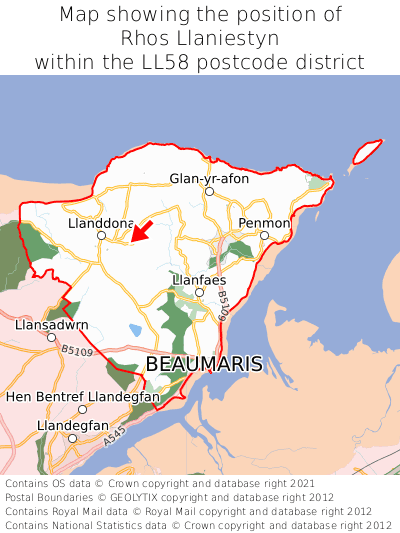 Map showing location of Rhos Llaniestyn within LL58