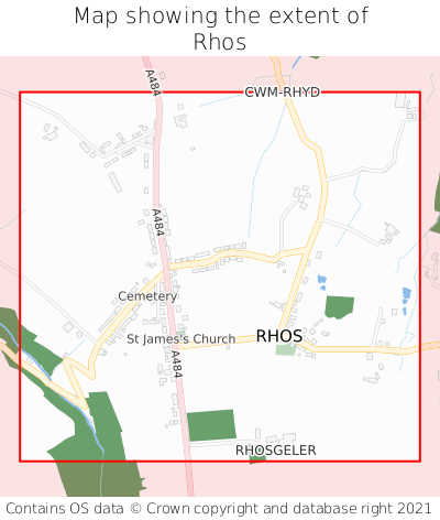 Map showing extent of Rhos as bounding box