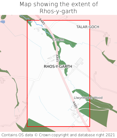 Map showing extent of Rhos-y-garth as bounding box