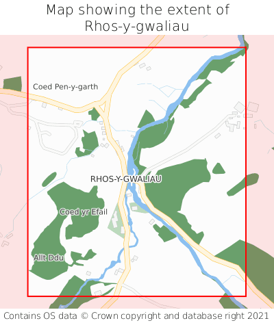 Map showing extent of Rhos-y-gwaliau as bounding box