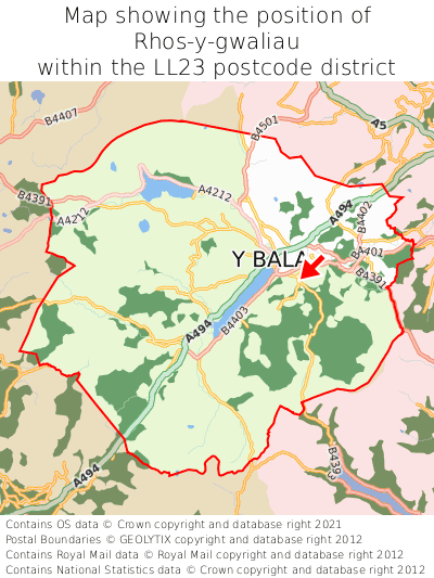 Map showing location of Rhos-y-gwaliau within LL23