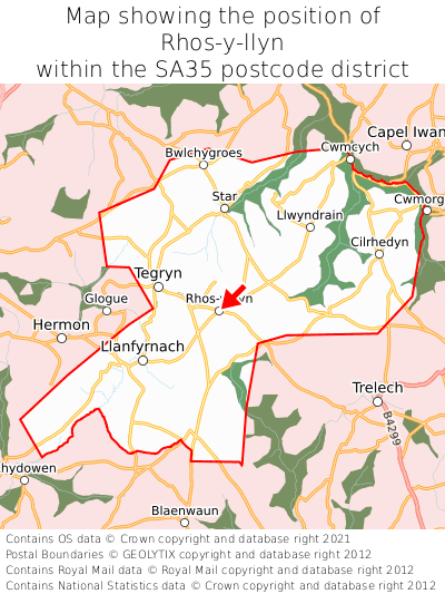 Map showing location of Rhos-y-llyn within SA35