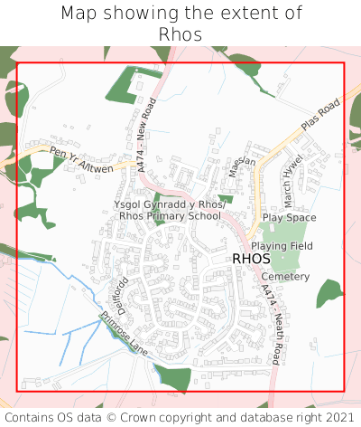 Map showing extent of Rhos as bounding box