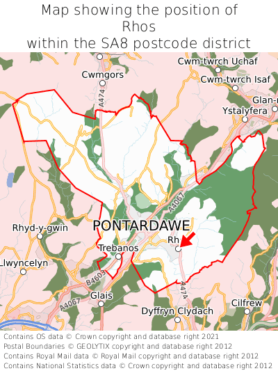 Map showing location of Rhos within SA8