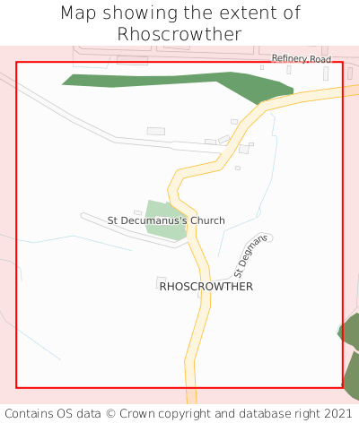 Map showing extent of Rhoscrowther as bounding box