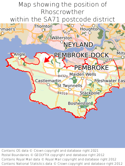 Map showing location of Rhoscrowther within SA71