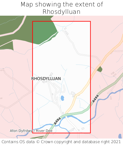 Map showing extent of Rhosdylluan as bounding box