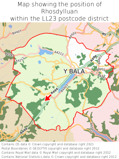 Map showing location of Rhosdylluan within LL23