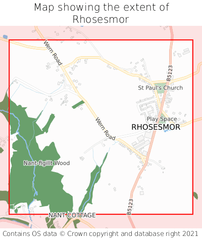 Map showing extent of Rhosesmor as bounding box