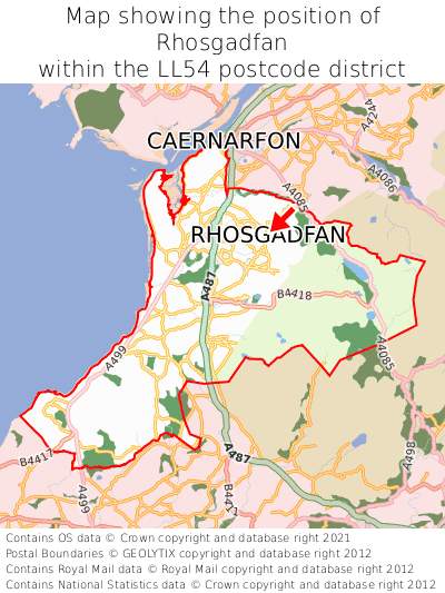 Map showing location of Rhosgadfan within LL54