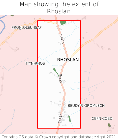 Map showing extent of Rhoslan as bounding box
