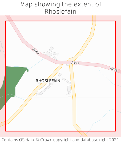 Map showing extent of Rhoslefain as bounding box