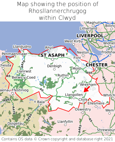 Map showing location of Rhosllannerchrugog within Clwyd