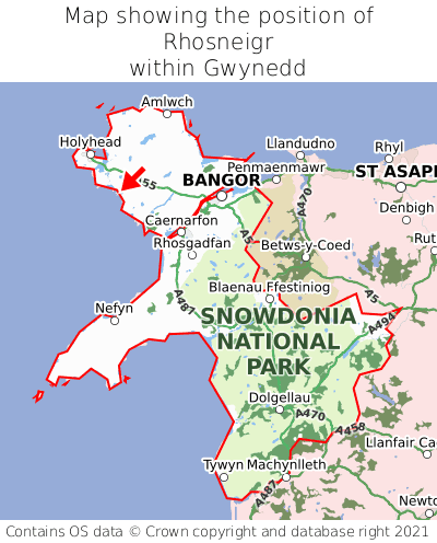 Map showing location of Rhosneigr within Gwynedd
