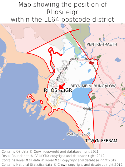 Map showing location of Rhosneigr within LL64