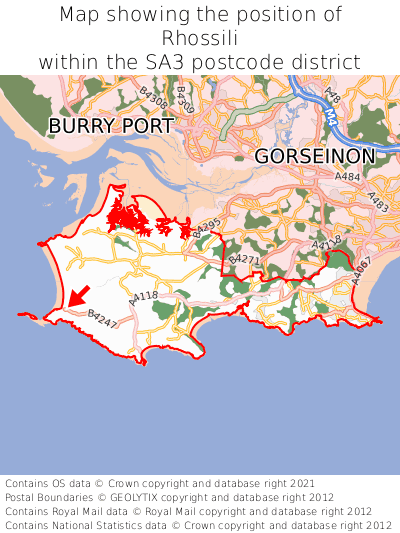 Map showing location of Rhossili within SA3