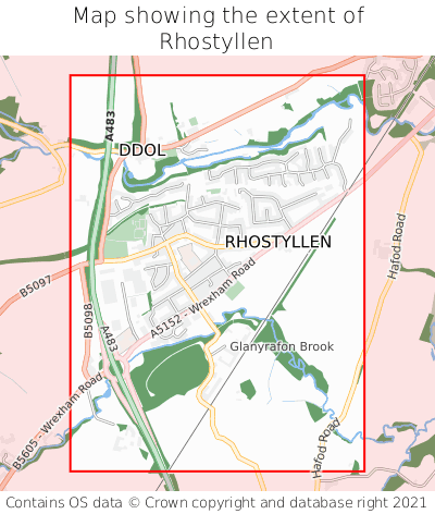 Map showing extent of Rhostyllen as bounding box